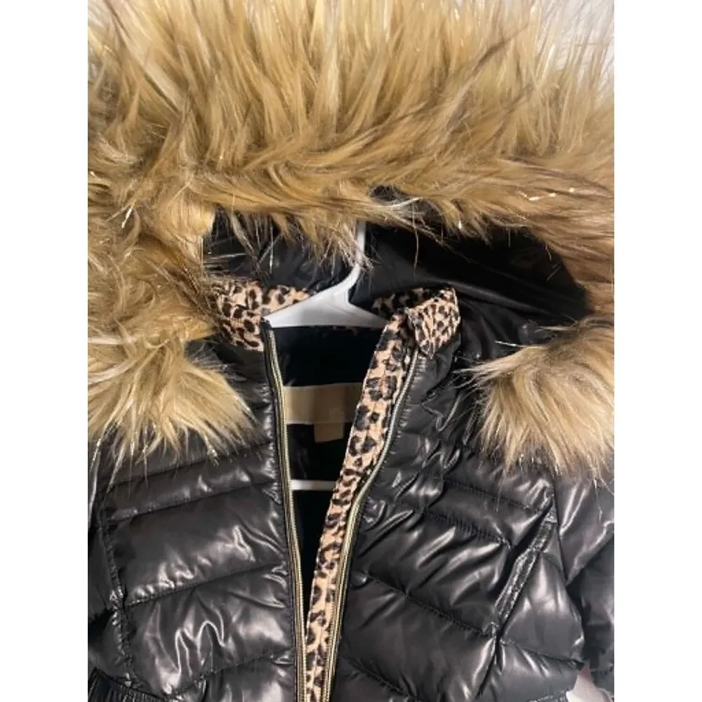 Michael Kors Toddler Girl Size 3 Faux Fur Hooded Puffer Style Jacket-Black